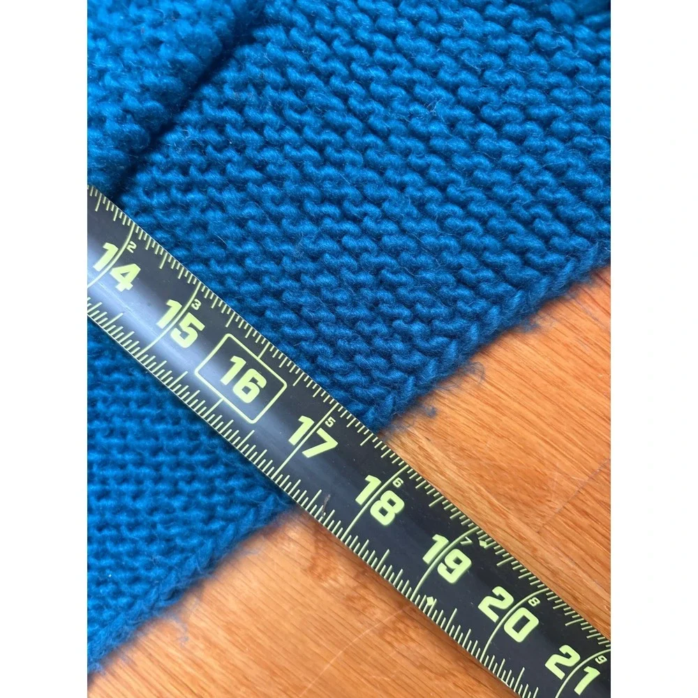 Pilcro and the Letterpress Teal Blue Chunky Knit Pocket Scarf with Tassels 76in